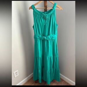 Talbots Large Green Teal Sleeveless Stretchy Tiered Maxi Dress